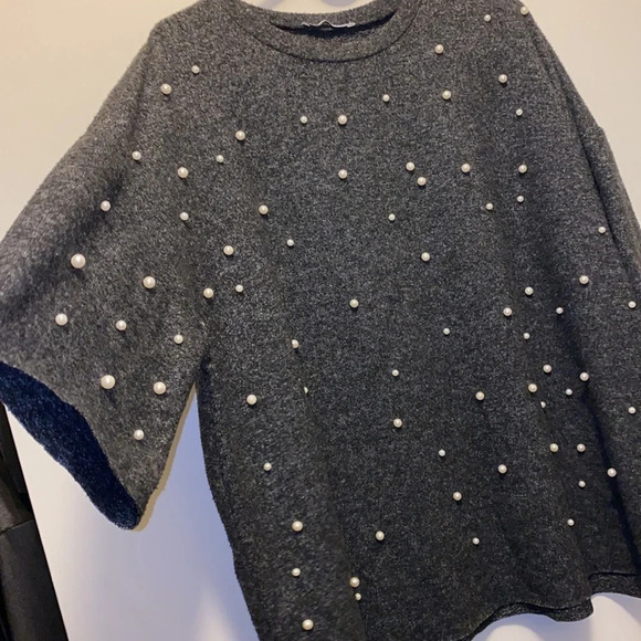 Zara charcoal grey pearl knit  sweater M - Picture 5 of 10